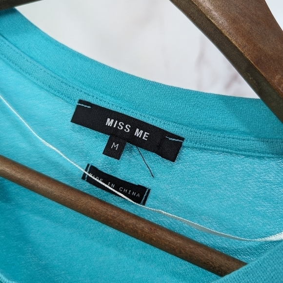 Miss Me T Shirt Womens Medium y2k Blue Ruffle Short Sleeve Tee Longline - Picture 3 of 10